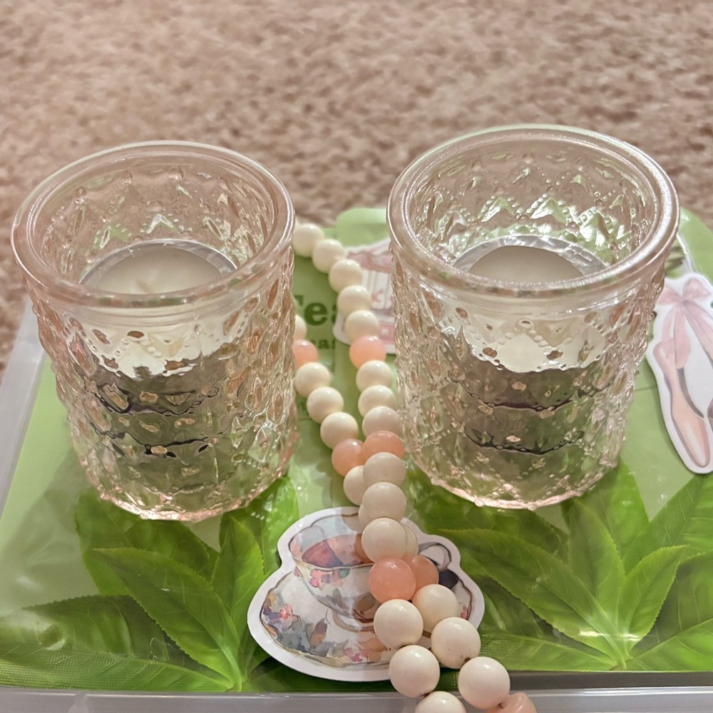 🦖 5 for $20 | Pink Glass Candle Holders (set of 2) with votive candles
